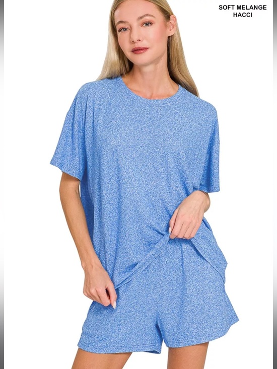 Zenana Outfitters Other - NWOT Zenana Outfitters Soft Melange Hacci Blue Lounge Set